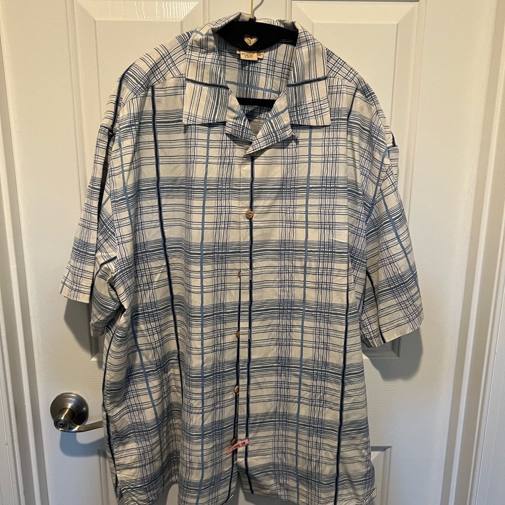 Mens Jos. A Bank Silk Blue White Short Sleeve Button Down Size XL